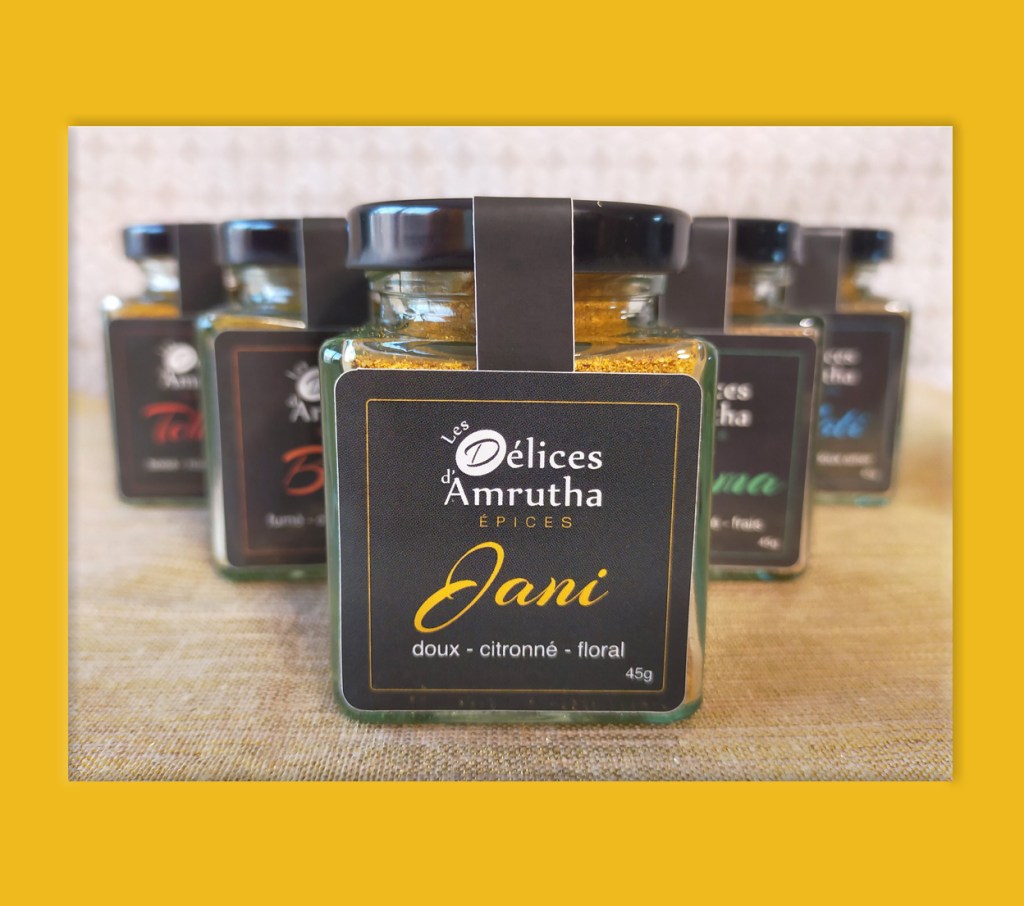 Packaging du gamme de 5 mélanges d'épices.